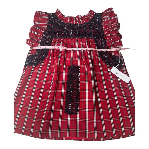 J. Marie Red Tartan Rayna Plaid Ruffle Neck Embroidery Top NEW Size M Holidays - Picture 7 of 12